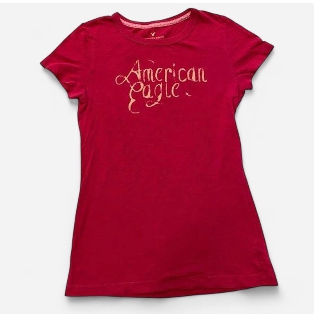 American Eagle Y2K Graphic Basic Crew Tee Red Pink Logo Short Sleeve Jr Medium